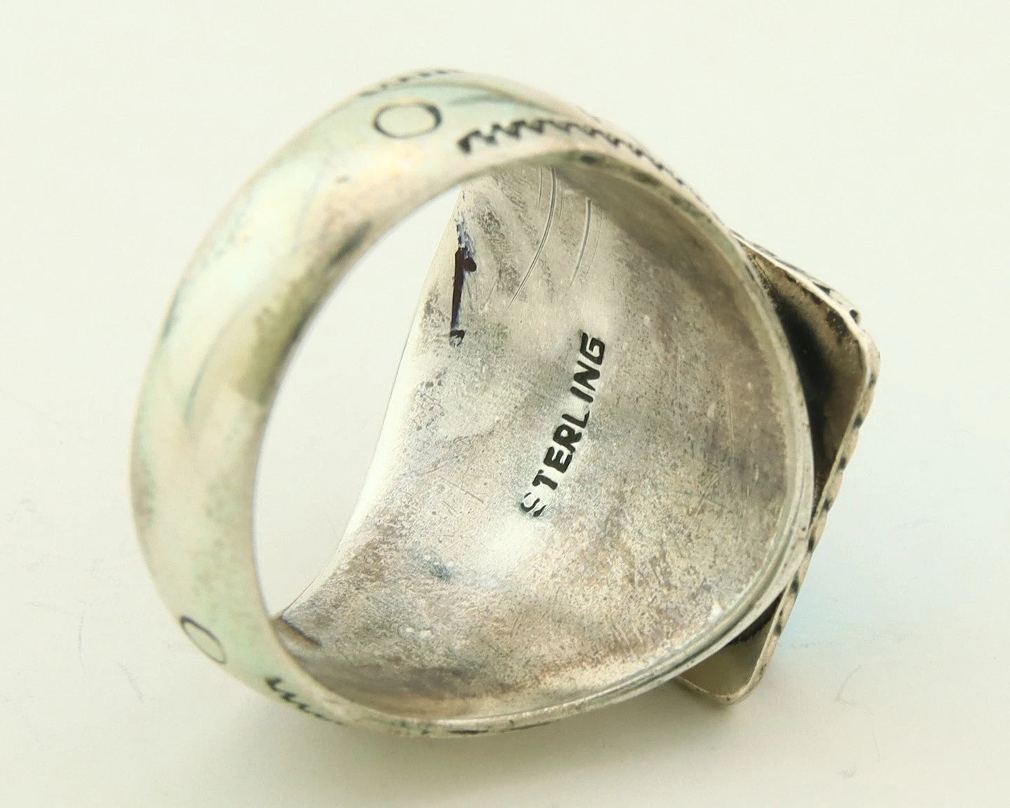 Men Navajo Ring Sterling Silver Natural Turquoise Vintage Size 11.5 Handmade