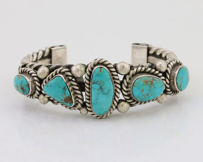 Navajo Cuff Bracelet 925 Silver Natural Turquoise Signed Jessie Claw C.80's