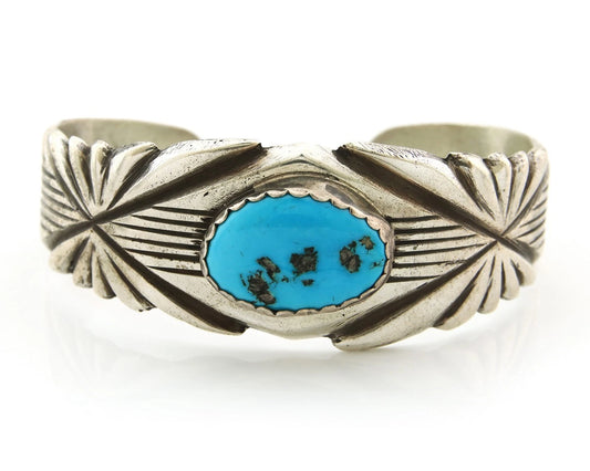 Navajo Cuff Bracelet Sterling Silver Vintage Turquoise Signed Keith James