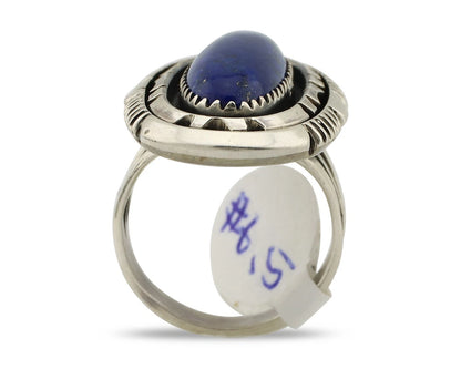 Navajo Ring 925 Silver Lapis Hand Stamped Signed William Denetdale C.80's