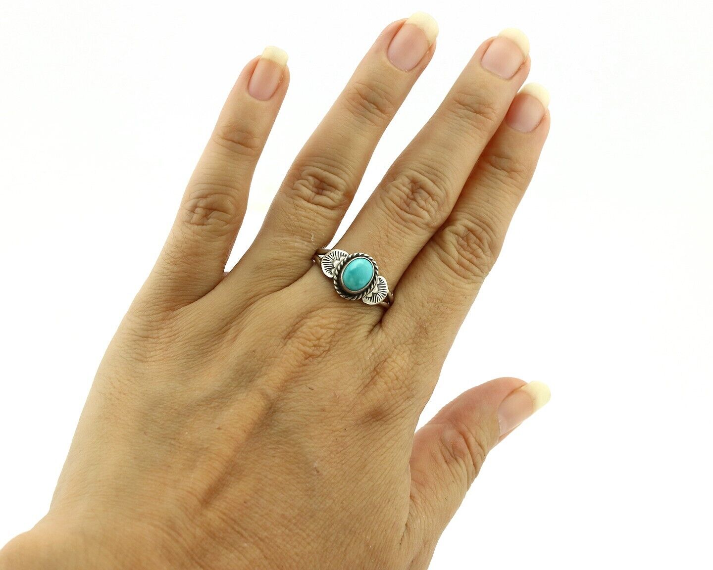 Navajo Ring 925 Silver Natural Blue Turquoise Native Artist C.80's