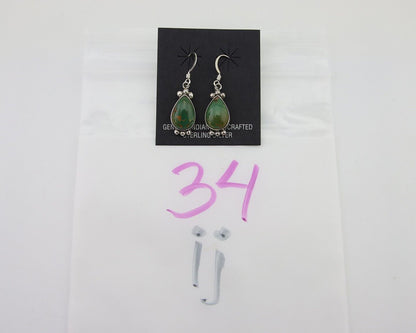 Navajo Dangle Earrings 925 Silver Natural Turquoise Native American Artist C80s