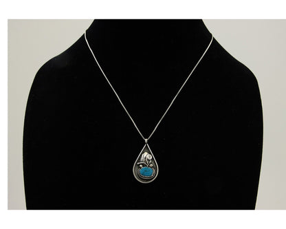 Navajo Necklace 925 Silver Blue Turquoise Artist Signed JASON BAHE C.80's