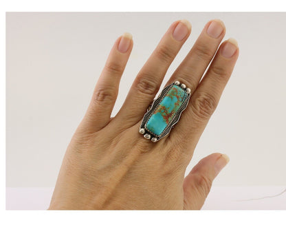 Navajo Hamdmade Ring 925 Silver Southwest Turquoise Signed D C.80's