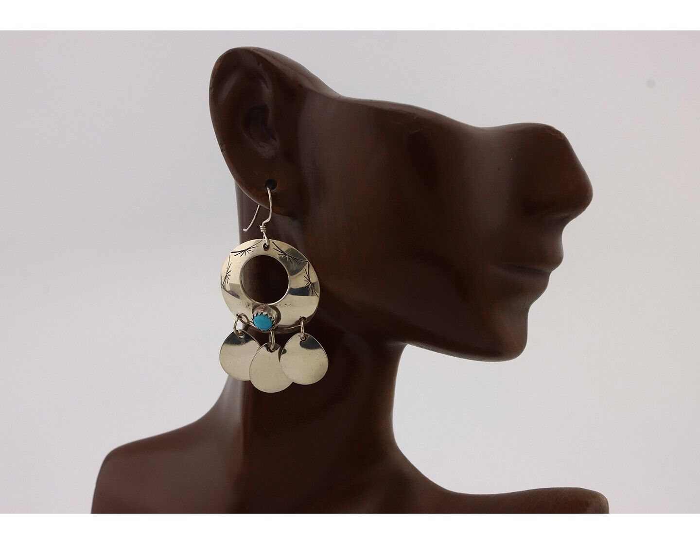 Navajo Dangle Handmade Earrings 925 Silver Blue Turquoise Native Artist C.80's