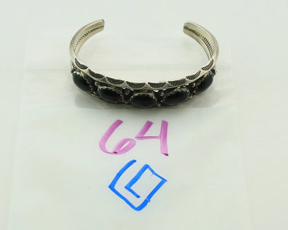 Navajo Cuff Bracelet 925 Sterling Silver Onyx Vintage Signed H Spencer