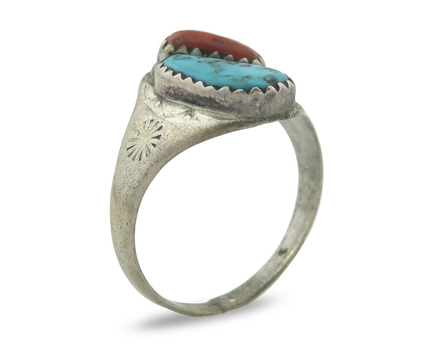 Vintage Navajo Ring 925 Sterling Silver Natural Gemstone Authentic Size 8.25