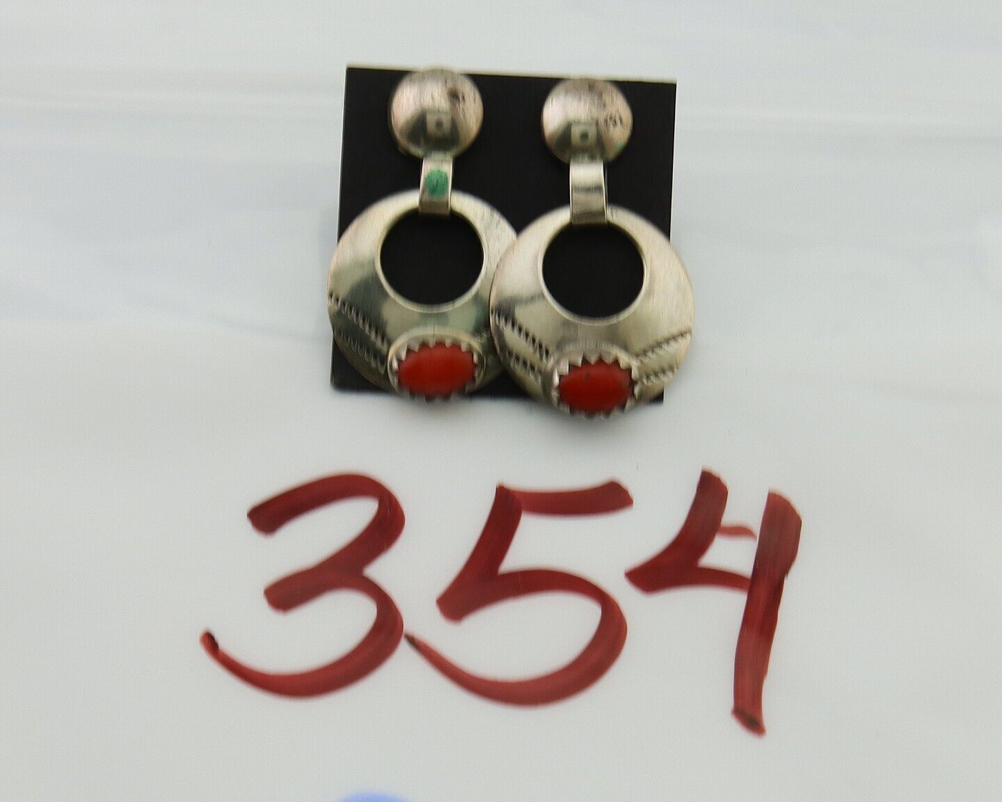 Navajo Earrings 925 Silver Natural Red Coral Artist Signed KF C.80's