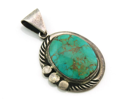 Navajo Pendant 925 Sterling Silver Natural Turquoise Vintage Signed Rabbit Stick