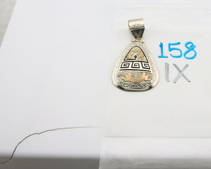 Navajo Kokopelli Pendant Sterling Silver & Gold Authentic Traditional Signed A