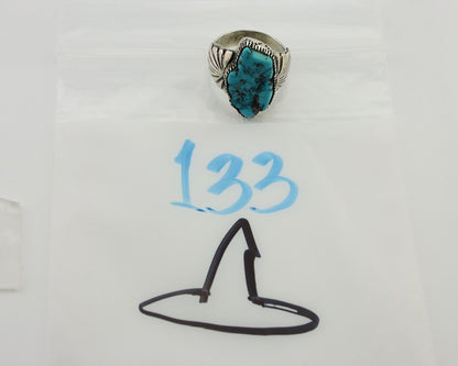 Mens Navajo Ring 925 Silver Sleeping Beauty Turquoise Artist Signed DK C.80's
