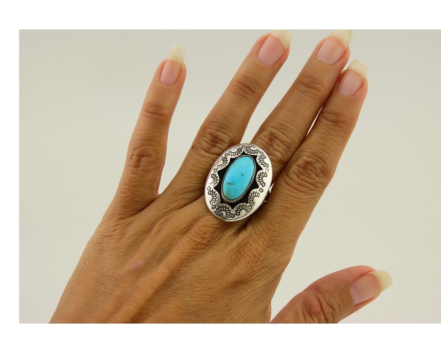 Navajo Handmade Ring 925 Silver Natural Arizona Signed M Horse C.80's