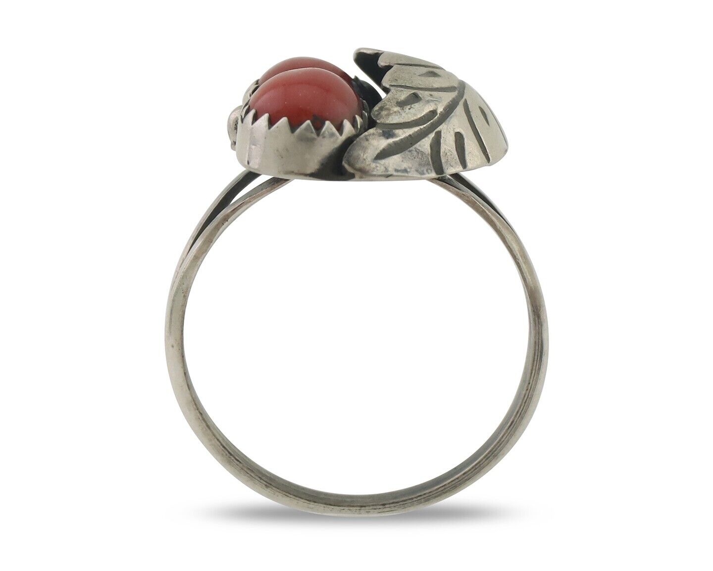 Navajo Handmade Ring 925 Silver Natural Mediterranean Coral Signed 88 C.80's