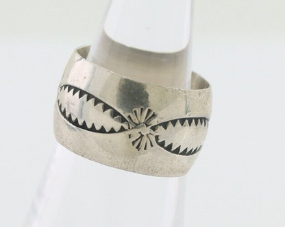 Navajo Hand Stamped Band 925 Silver 11.0 mm Signed PZ Size 5.0 C.80's