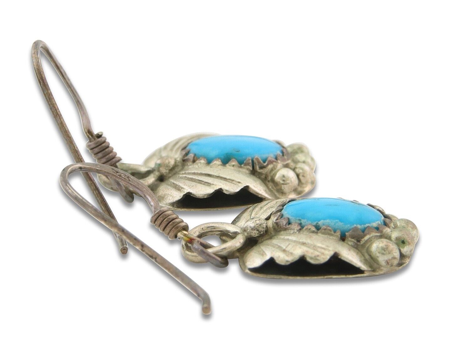 Navajo Earrings 925 Silver Natural Turquoise Artist Signed BJ C80s