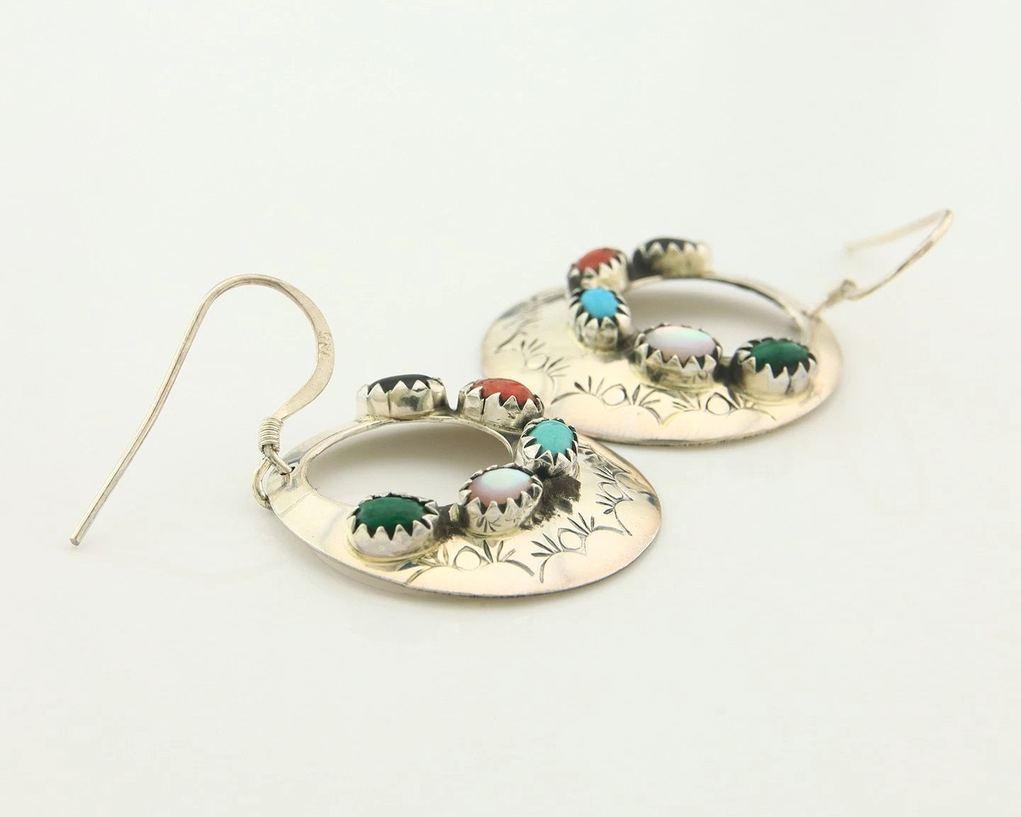 Navajo Dangle Earrings Sterling Silver Natural Gemstones Vintage Handmade