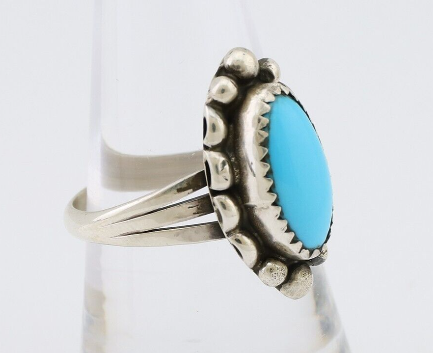 Navajo Ring 925 Silver Sleeping Beauty Turquoise Artist Signed SC C.80's