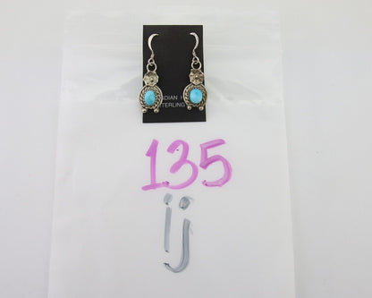 Navajo Dangle Earrings 925 Silver Natural Turquoise Artist Signed DB C.80's