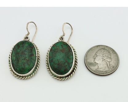 Navajo Earrings 925 Silver Natural Green Turquoise Native Artist C.80's