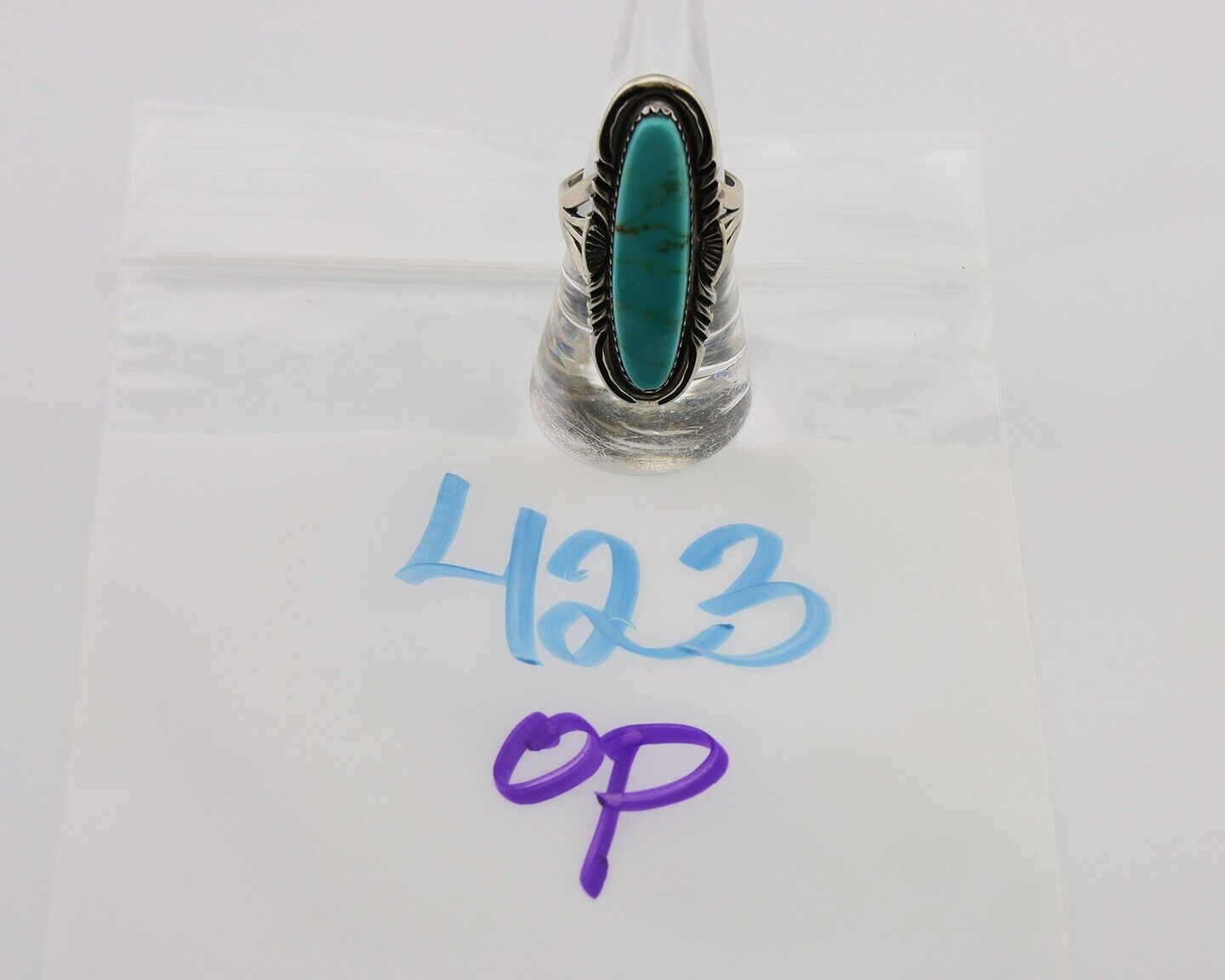 Navajo Hand Stamped Ring 925 Silver Turquoise Native Artist Begay C.80's
