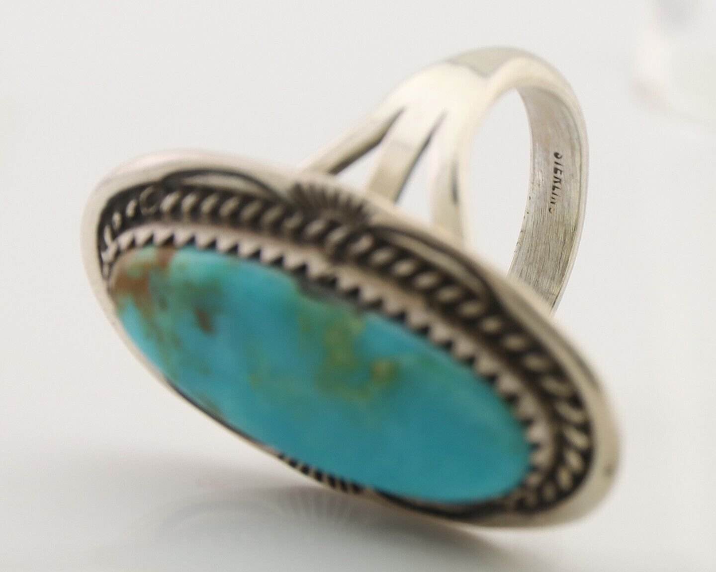Navajo Ring 925 Silver Natural Blue Turquoise Native American Artist C.80's