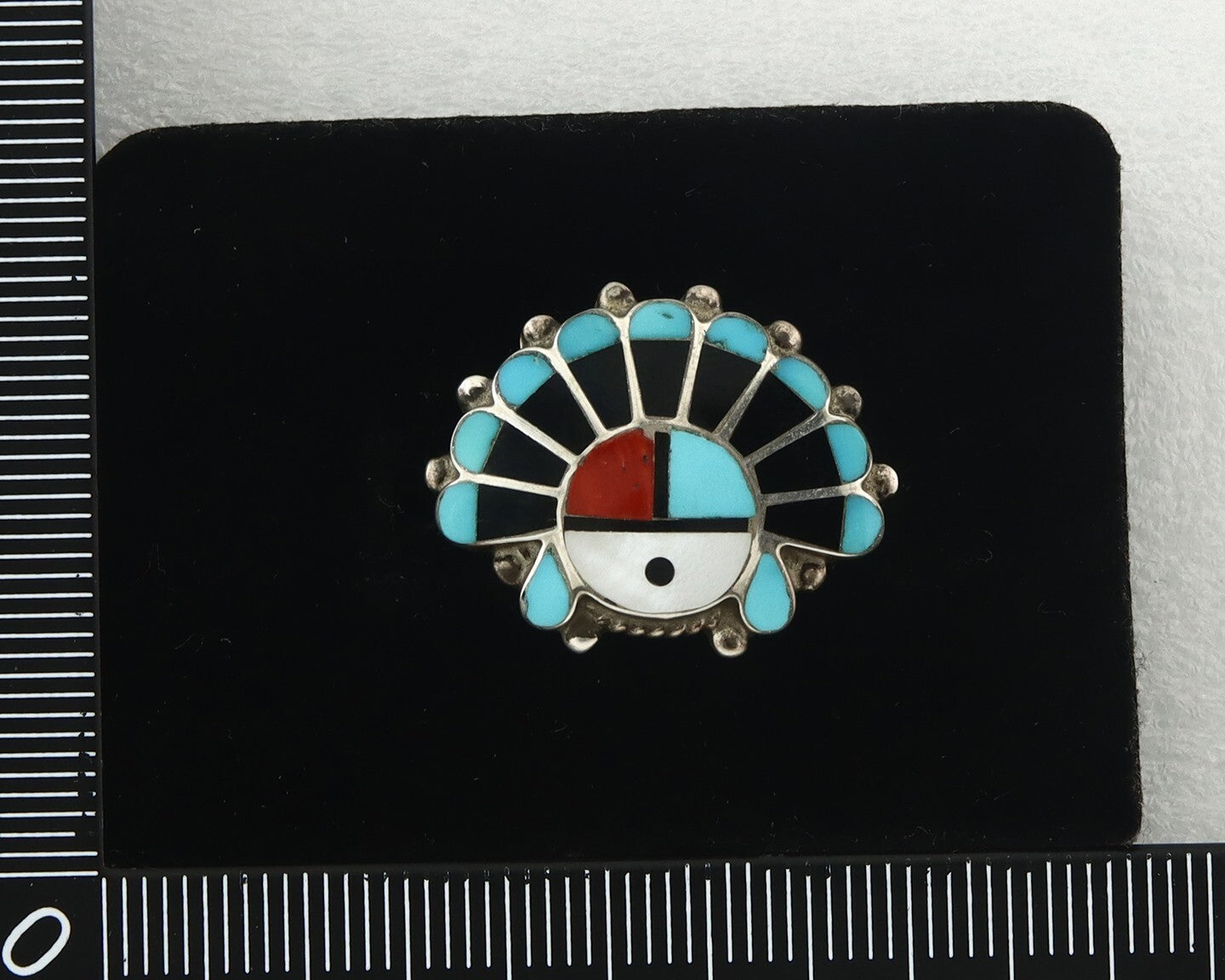 Vintage Zuni Ring 925 Sterling Silver Natural Gemstone Signed ELR Size 6.25