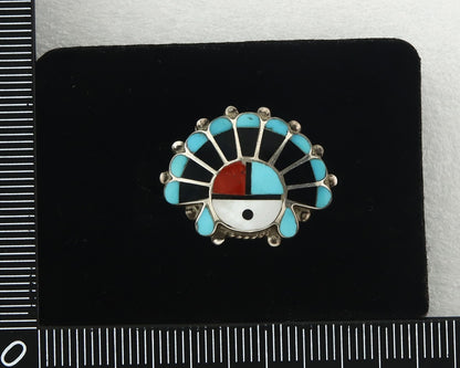 Vintage Zuni Ring 925 Sterling Silver Natural Gemstone Signed ELR Size 6.25