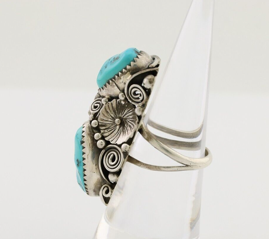 Navajo Ring 925 Silver Sleeping Beauty Turquoise Native American Artist C.80's