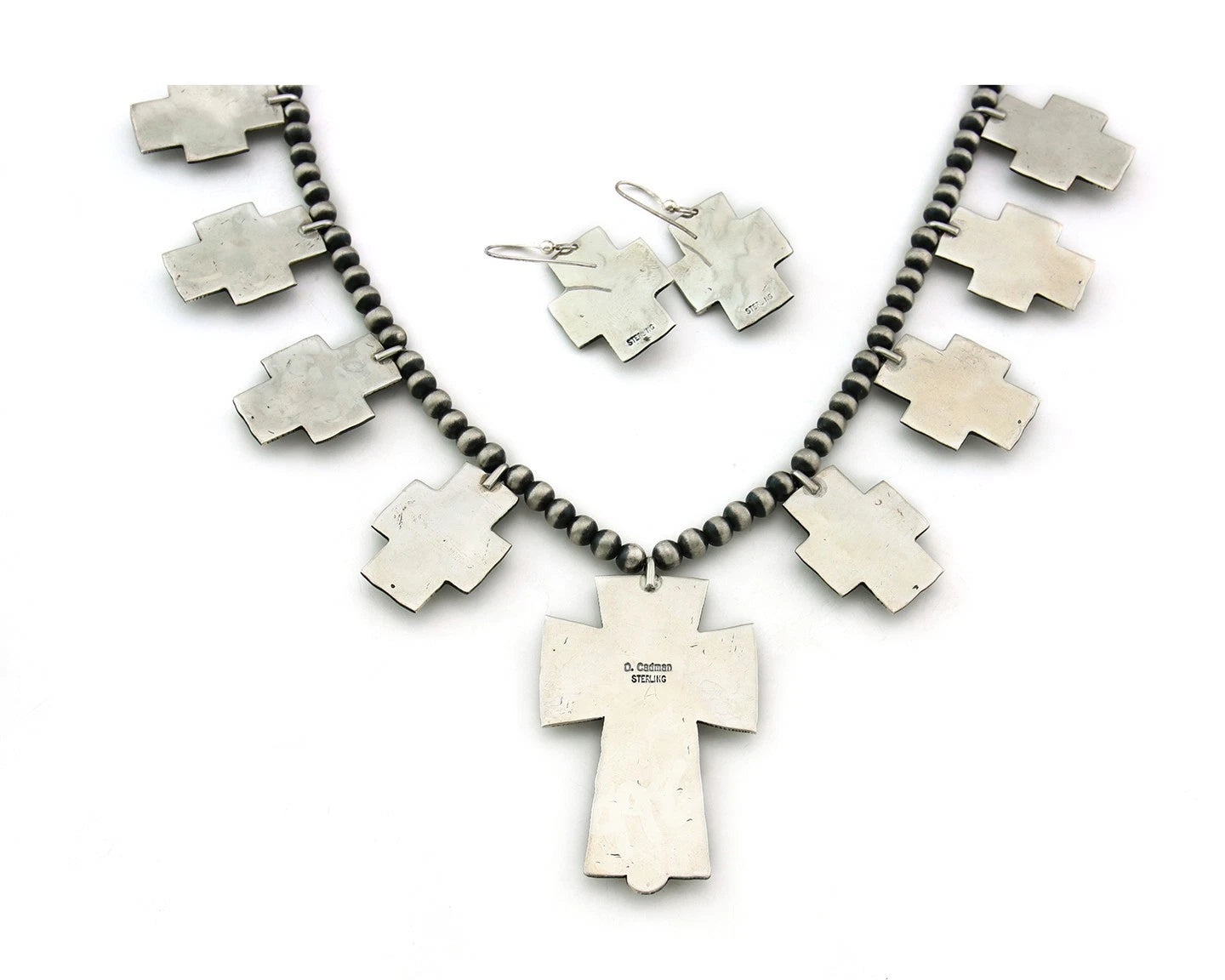 Navajo Cross Necklace Set Sterling Silver Turquoise Handmade Signed D Cadman