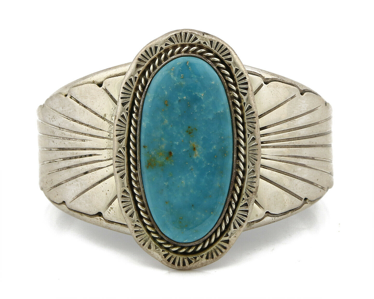 Navajo Stone Cutter Dick Zachary .925 Silver Nat Turquoise Cuff