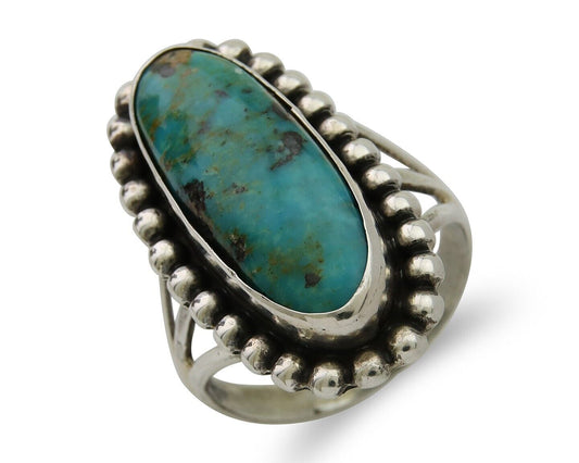 Navajo Shield Ring 925 Silver Arizona Turquoise Native Artist C.80's