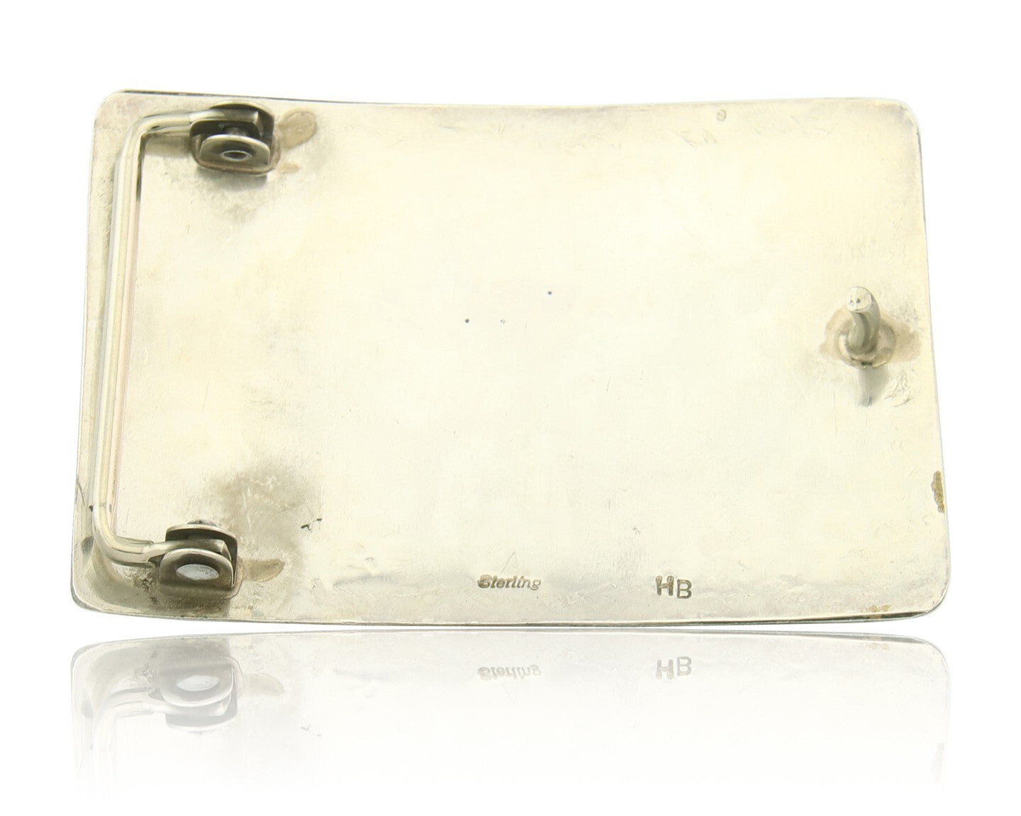 Vintage Navajo Belt Buckle 925 Silver Handmade Inlaid Gemstone Signed HB