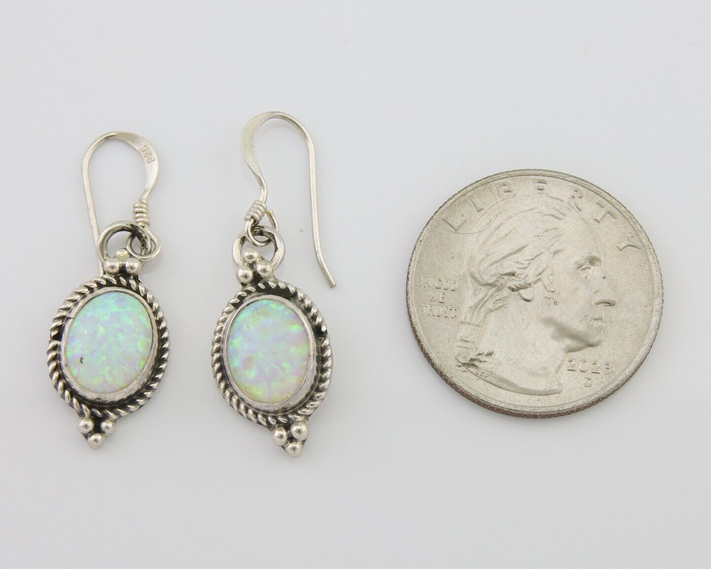 Navajo Dangle Earrings 925 Silver Natural Opal Native Artist C.80's