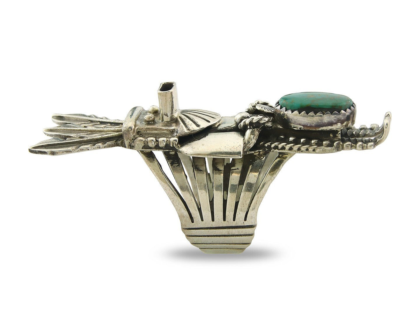 Vintage Navajo Ring 925 Sterling Silver Turquoise Signed Broken Arrow Size 7.25