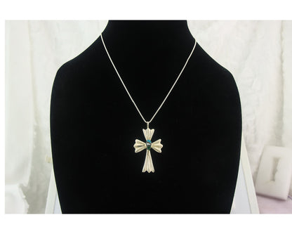 Navajo Cross Necklace Sterling Silver Authentic Natural Gemstones Signed M