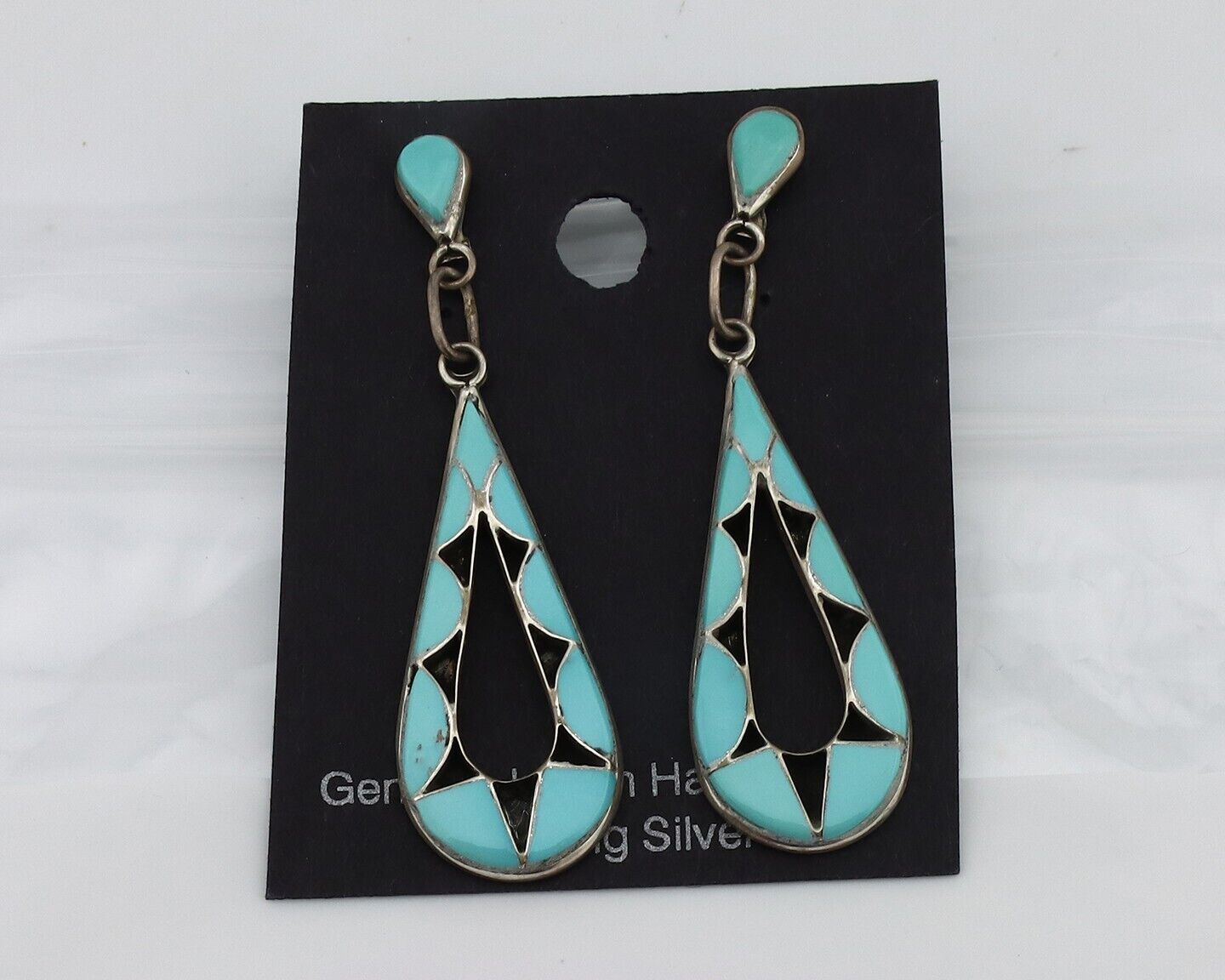 Navajo Handmade Earrings 925 Silver Blue Turquoise Native Artist C.80s