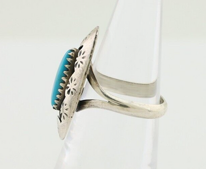 Navajo Ring 925 Silver Natural Blue Turquoise Signed IJC C.80's