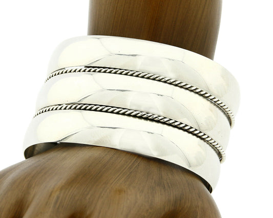 Navajo Handmade Bracelet .925 Silver TAHE 5 Row and Domed Cuff