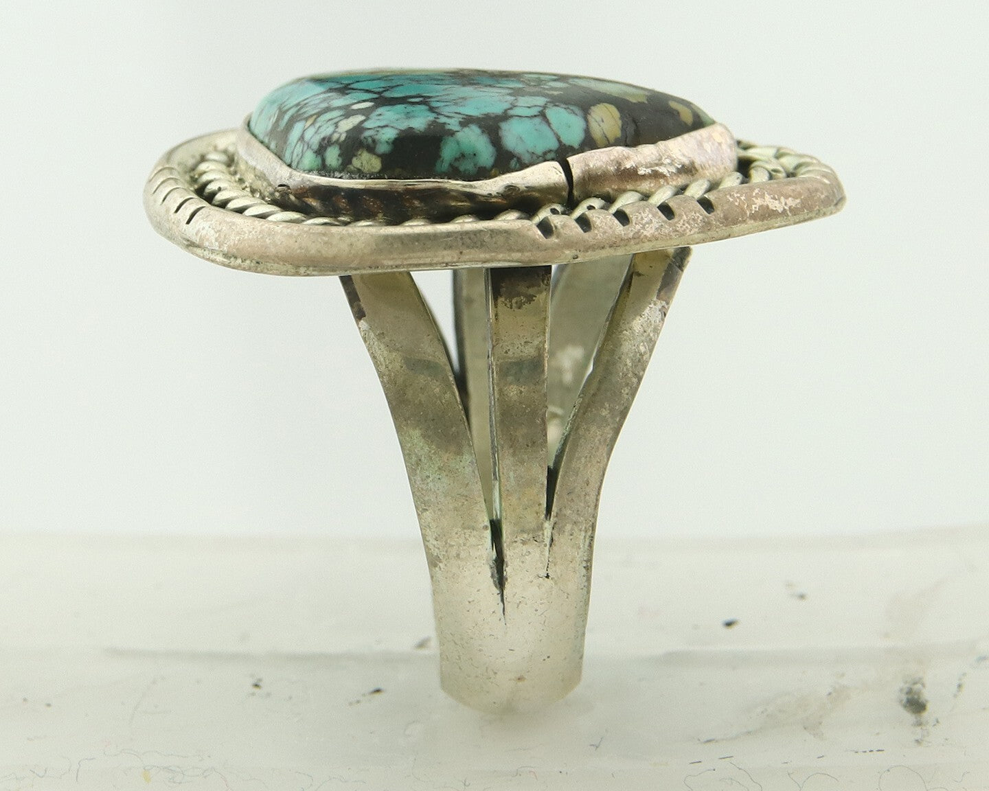 Vintage Navajo Ring 925 Sterling Silver Turquoise Signed L Bennett Size 7.5