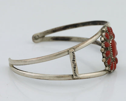 Zuni Bracelet 925 Silver Natural Red Coral Artist Signed J BESSELEN C.80's