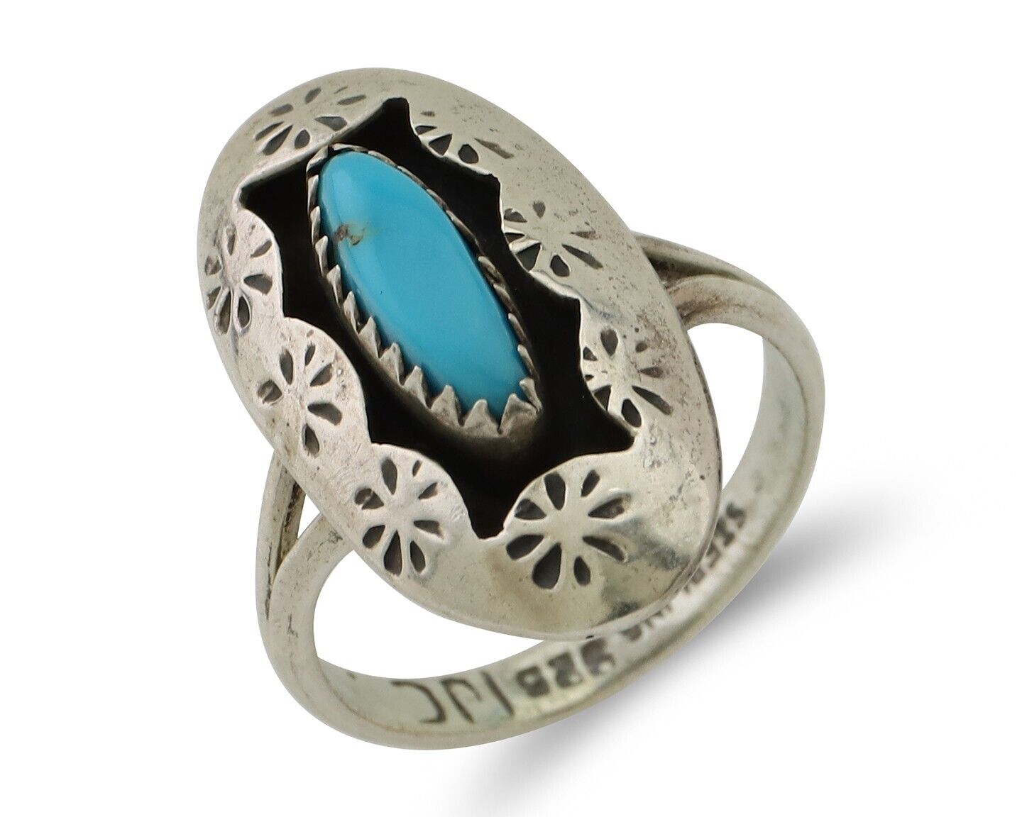 Navajo Ring 925 Silver Natural Blue Turquoise Signed IJC C.80's