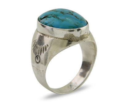 Navajo Hand Stamped Ring 925 Silver Arizona Turquoise Artist C.80's