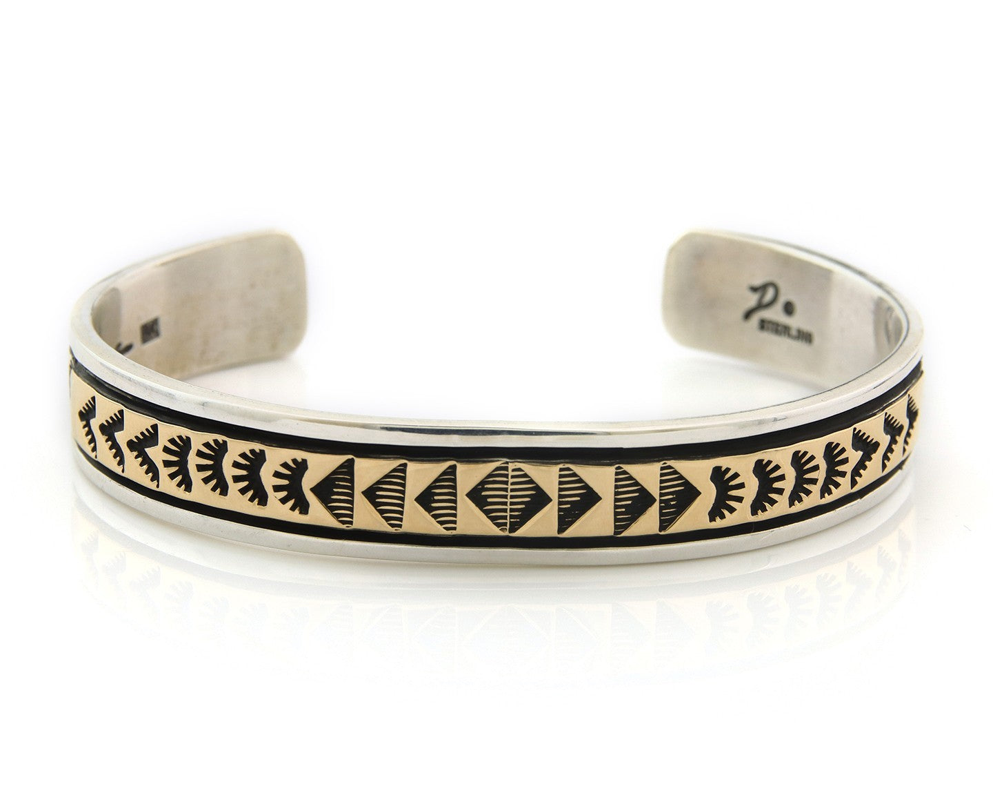 Navajo Cuff Bracelet Sterling Silver & Gold Vintage Signed Larry L Kaye