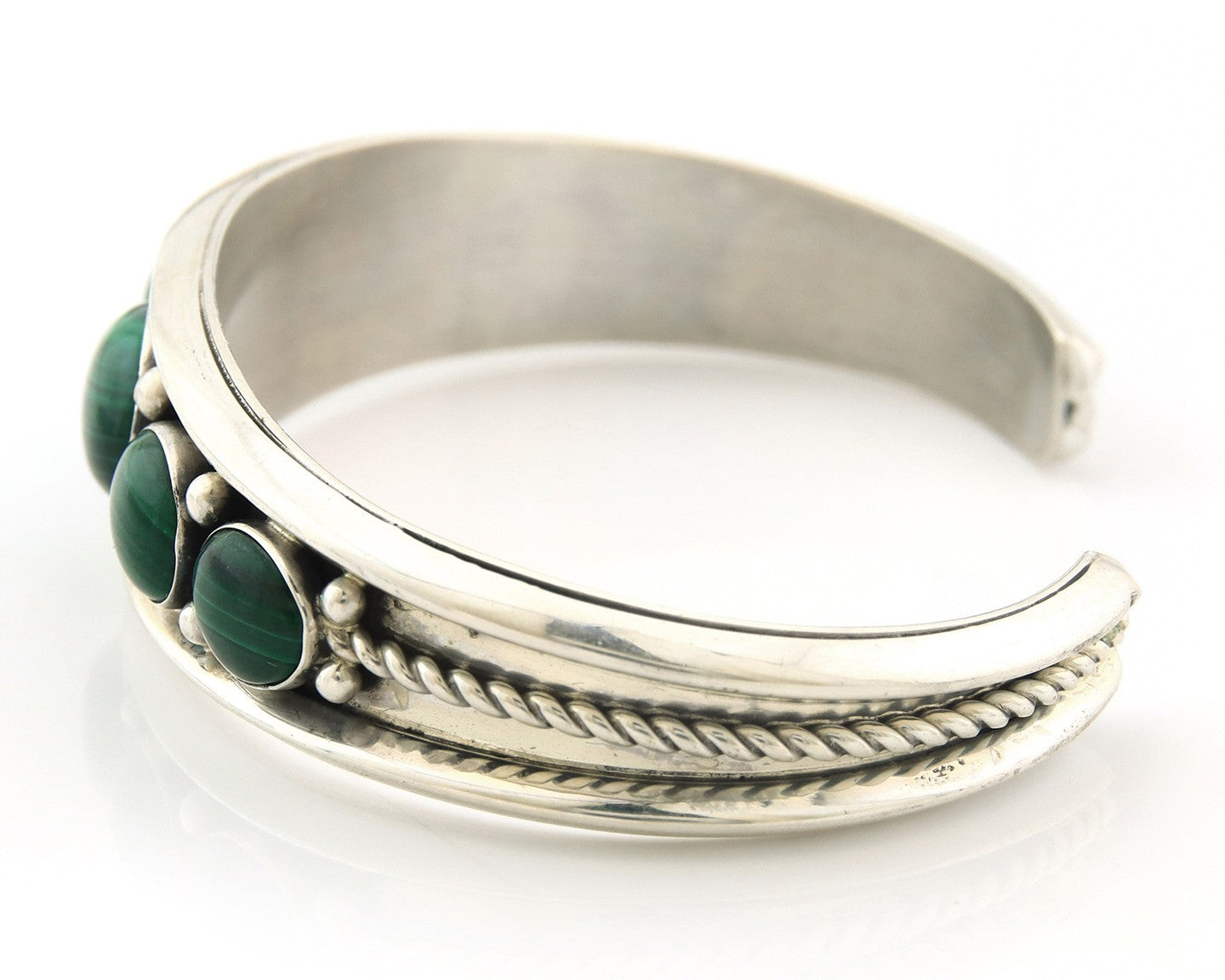 Navajo Cuff Bracelet Sterling Silver Natural Malachite Vintage Signed R Long Sr