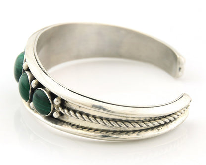 Navajo Cuff Bracelet Sterling Silver Natural Malachite Vintage Signed R Long Sr