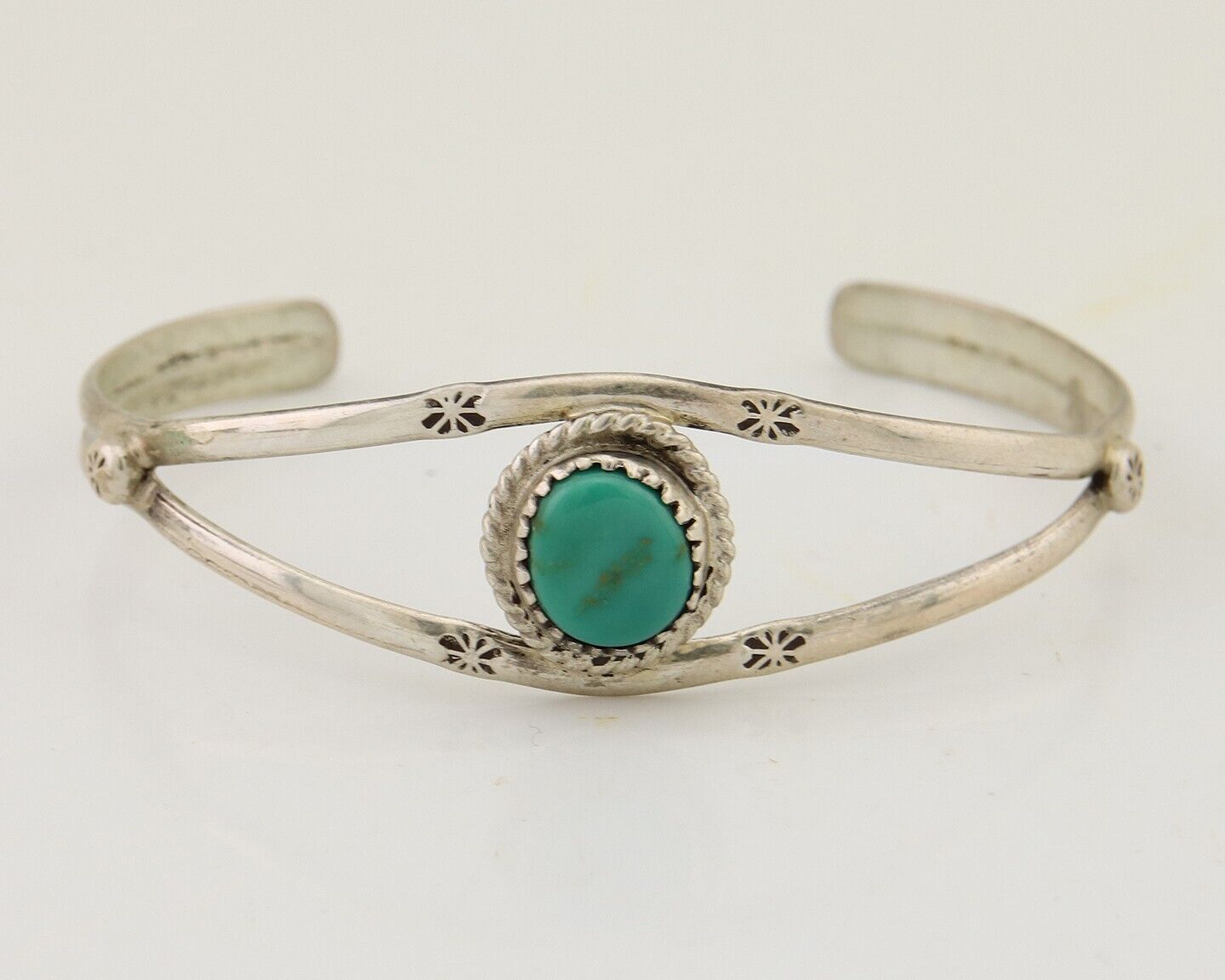 Navajo Hand Stamped Cuff Bracelet Turquoise 925 Silver Native American Artist