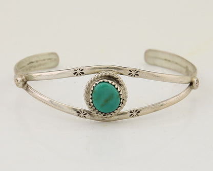Navajo Hand Stamped Cuff Bracelet Turquoise 925 Silver Native American Artist