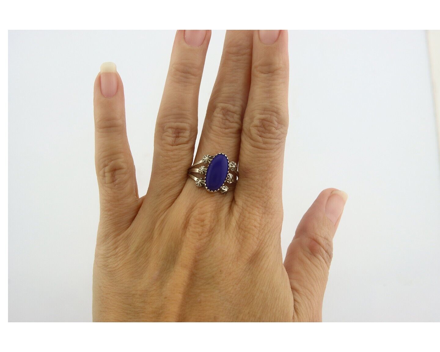 Navajo Ring 925 Sterling Natural Lapis Handmade Native Artist C.80's