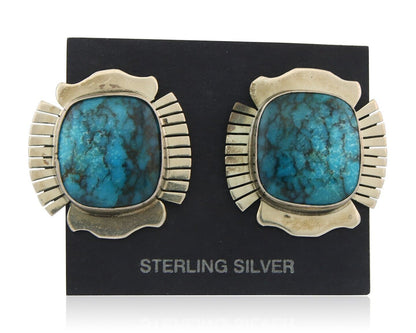 Navajo Earrings 925 Silver Natural Turquoise Artist Signed J Linkin C.80's