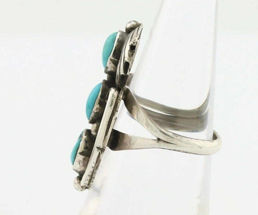 Navajo Ring 925 Silver Sleeping Beauty Turquoise Artist Signed T C.80's
